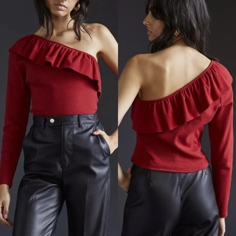 Anthropologie Ruffled One-Shoulder Top in Ivory. Size Small. NWOT - Picture 4 of 5